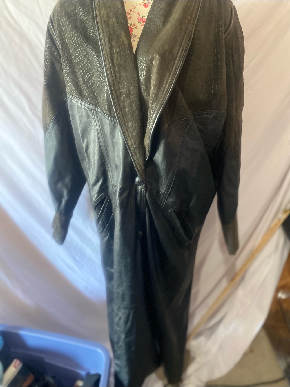 Women's Black Long Leather Coat with Shawl Collar